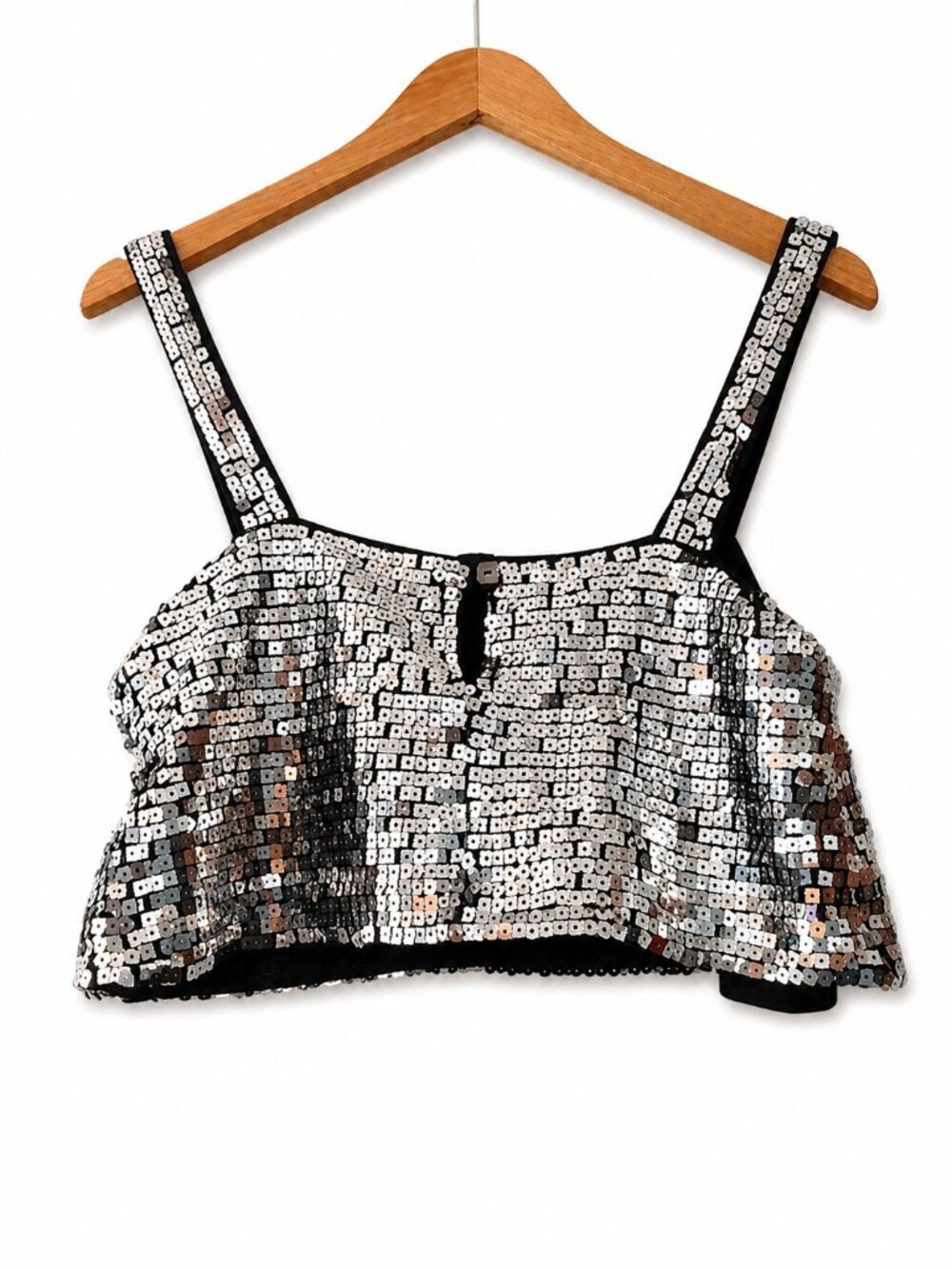 Reformation Kayla Silver Sequin Cropped Tank Top Party Glam XS - Picture 2 of 7